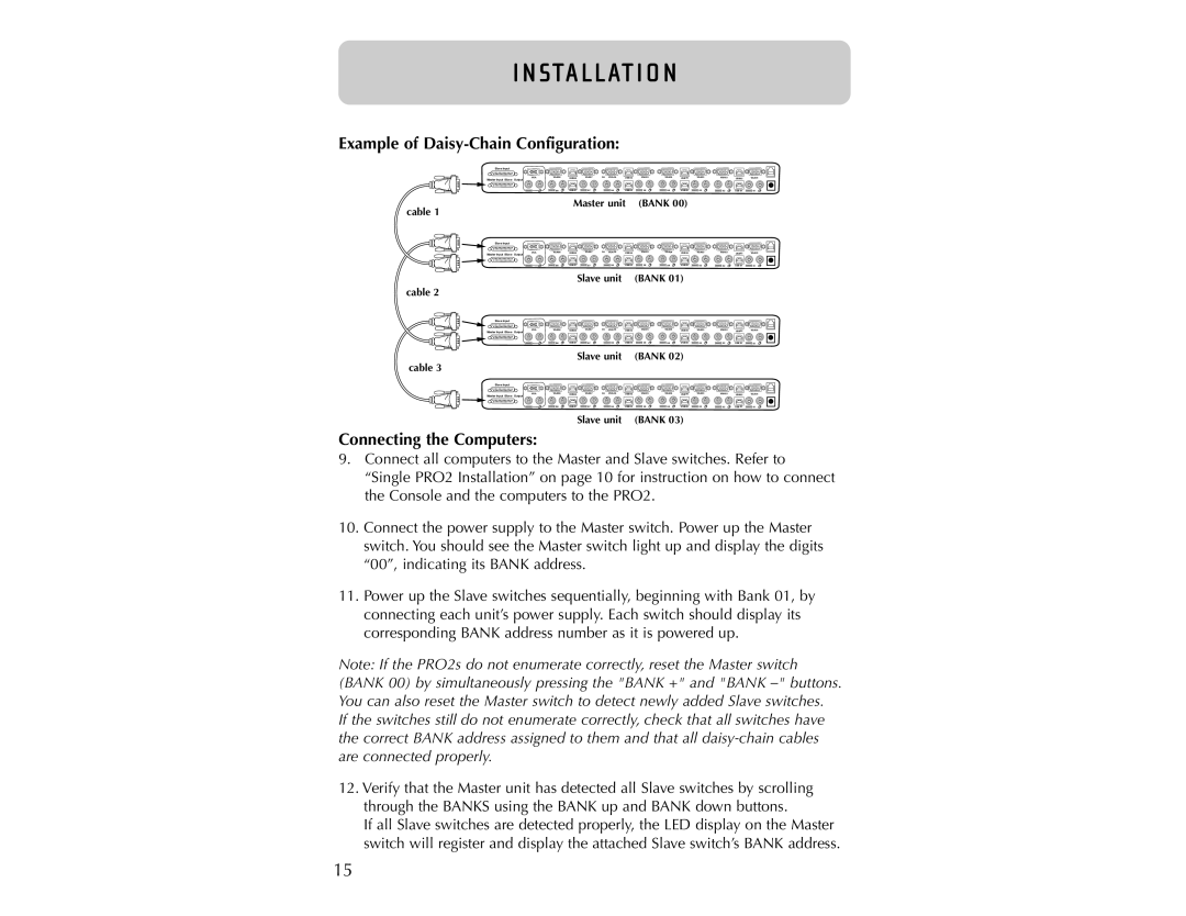 Belkin F1DA104T user manual Example of Daisy-Chain Configuration, Connecting the Computers 