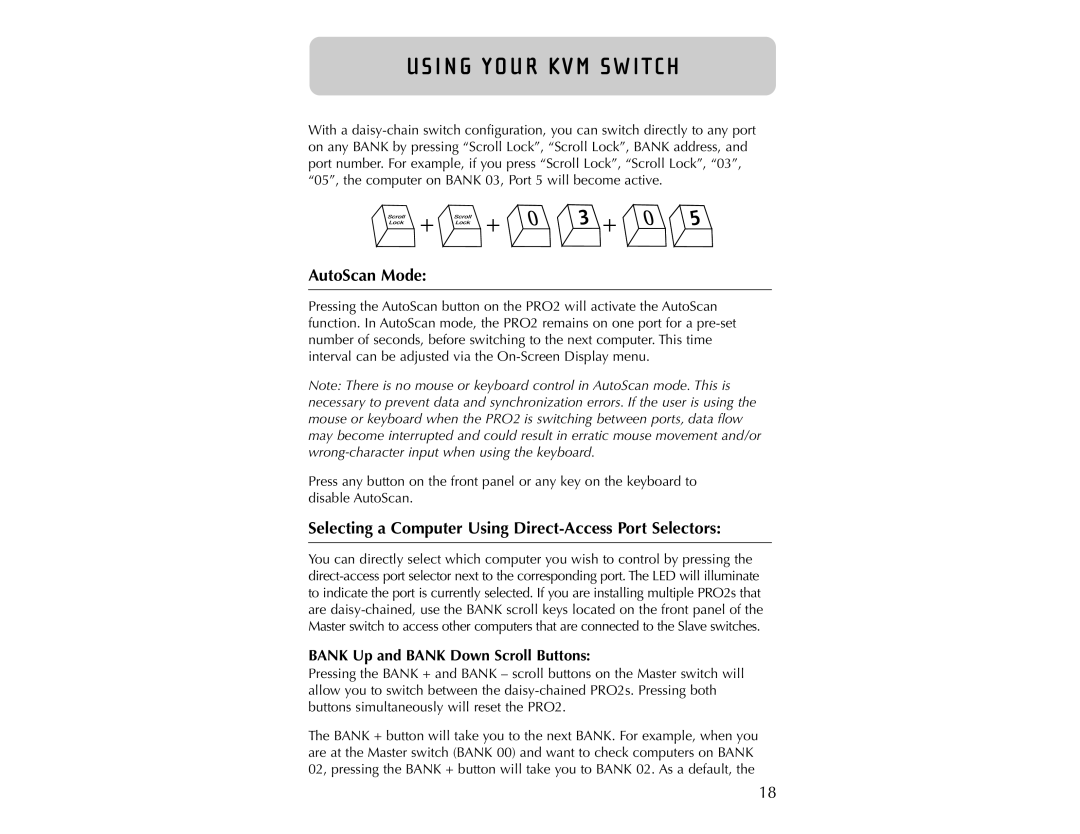 Belkin F1DA104T I N G Yo U R K V M Sw I T C H, AutoScan Mode, Selecting a Computer Using Direct-Access Port Selectors 