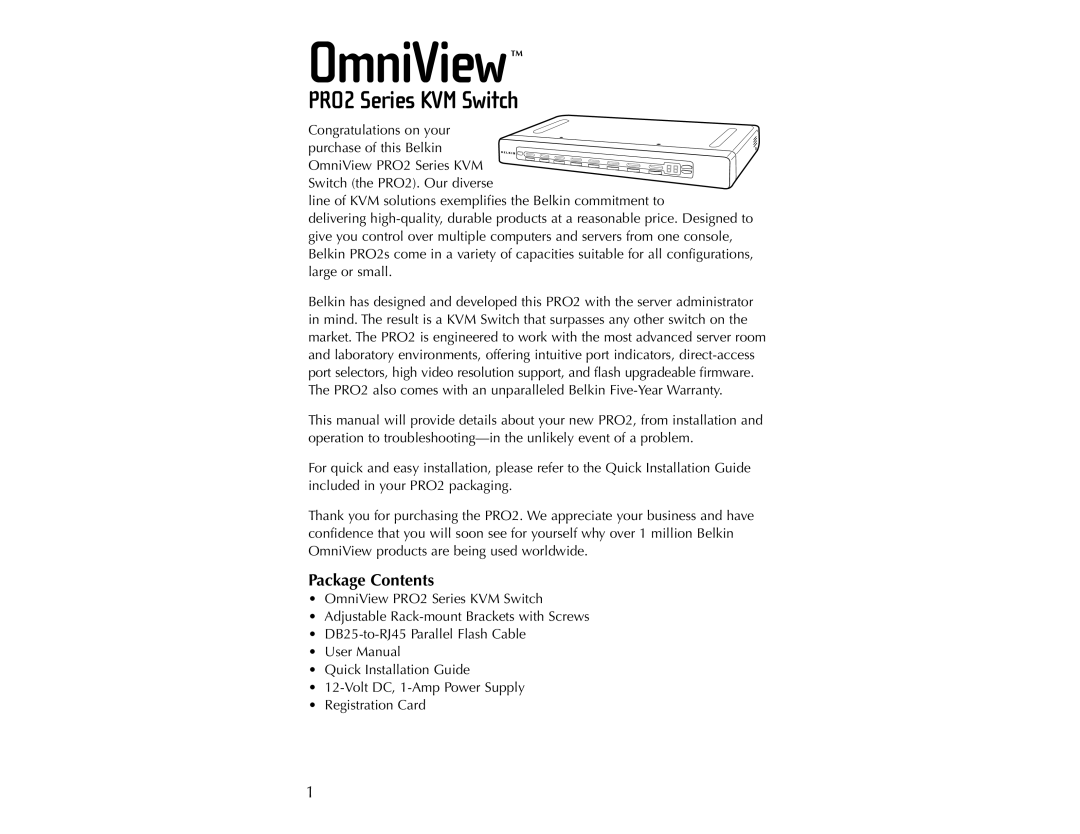 Belkin F1DA104T user manual OmniView, Package Contents 