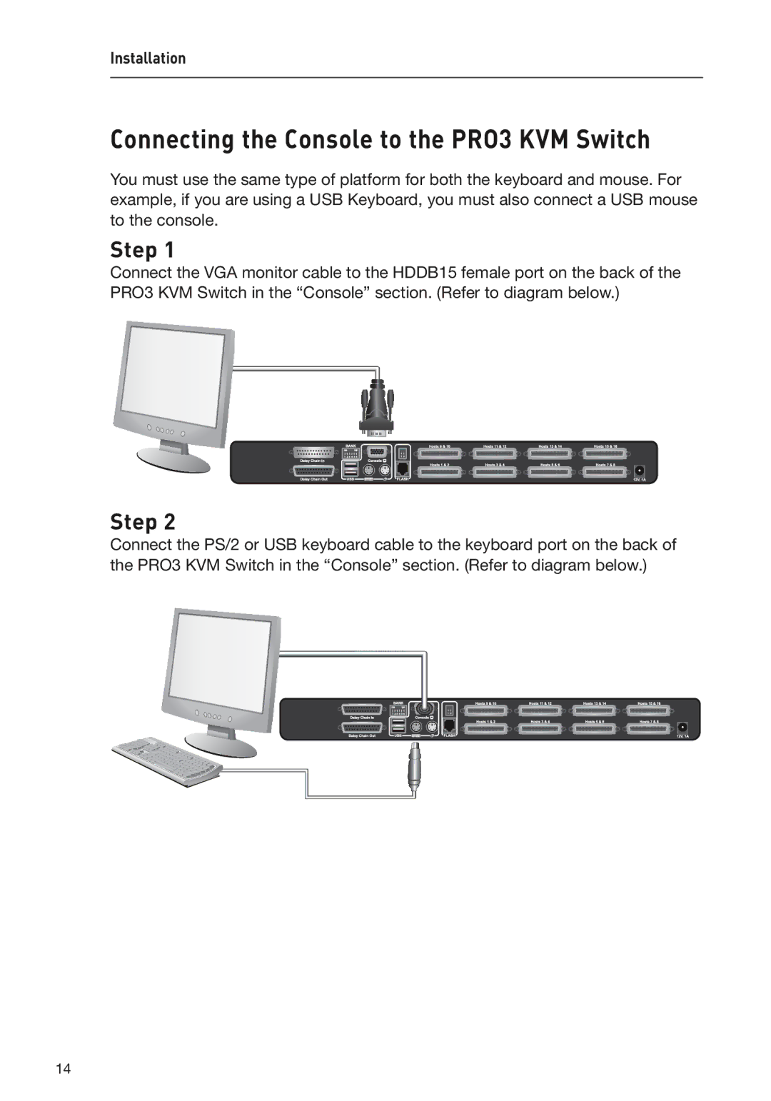 Belkin F1DA108Z, F1DA104Z, F1DA116Z user manual Connecting the Console to the PRO3 KVM Switch 