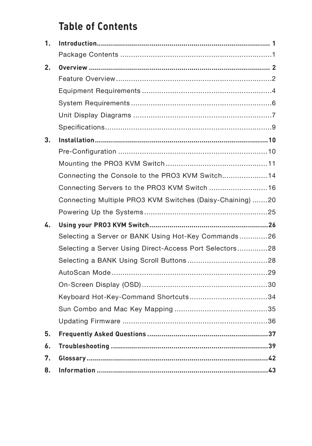 Belkin F1DA116Z, F1DA104Z, F1DA108Z user manual Table of Contents 