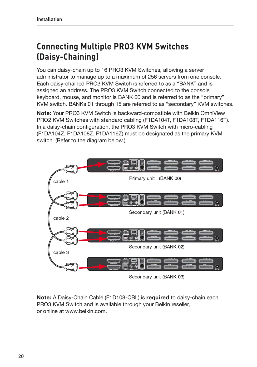 Belkin F1DA108Z, F1DA104Z, F1DA116Z user manual Connecting Multiple PRO3 KVM Switches Daisy-Chaining 