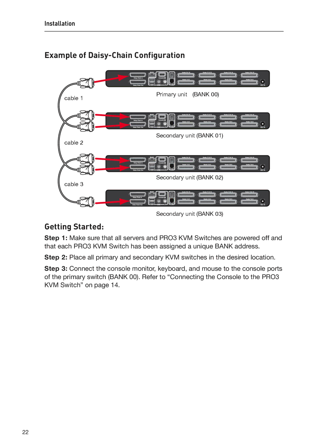 Belkin F1DA104Z, F1DA108Z, F1DA116Z user manual Example of Daisy-Chain Configuration, Getting Started 