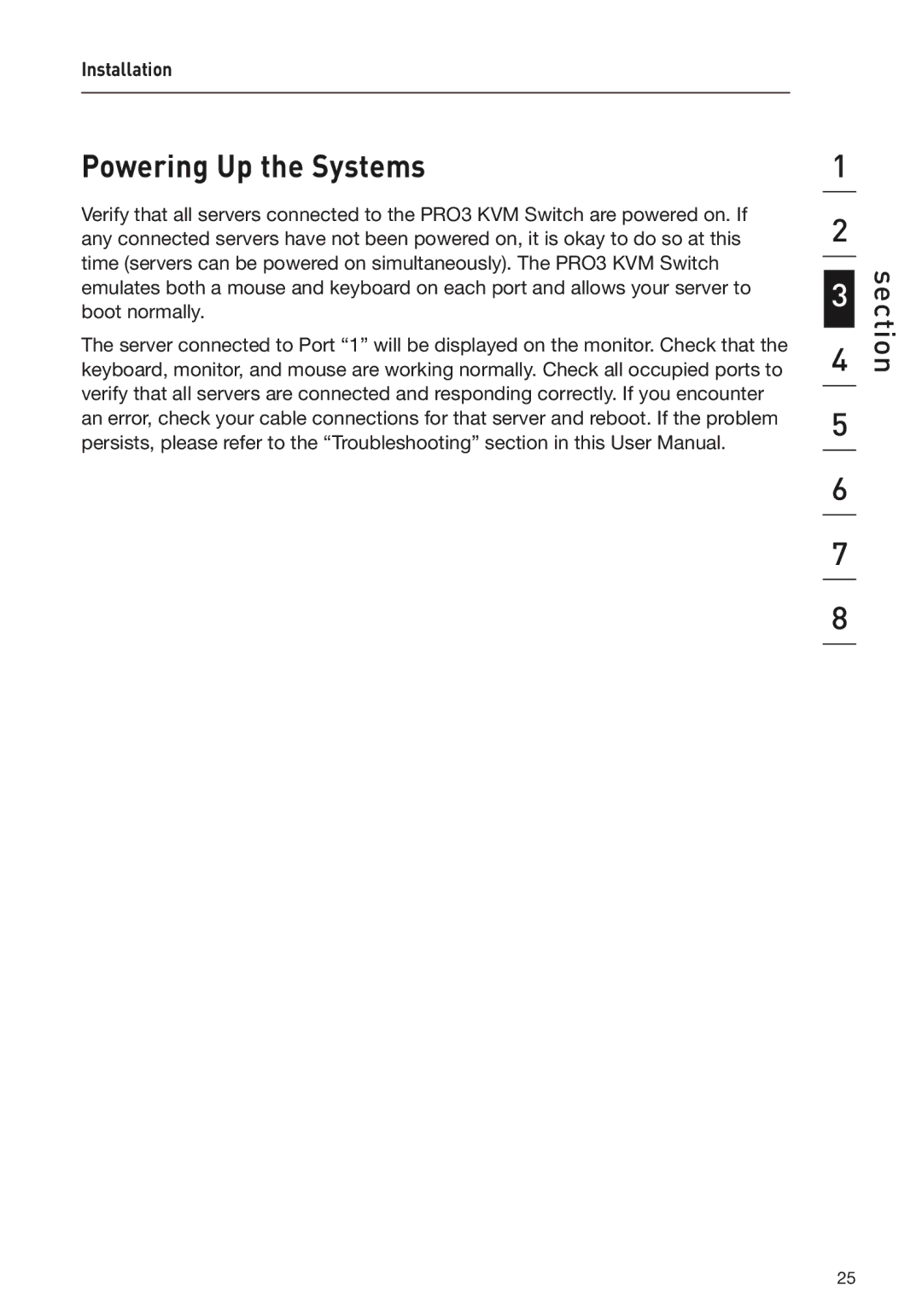 Belkin F1DA104Z, F1DA108Z, F1DA116Z user manual Powering Up the Systems 