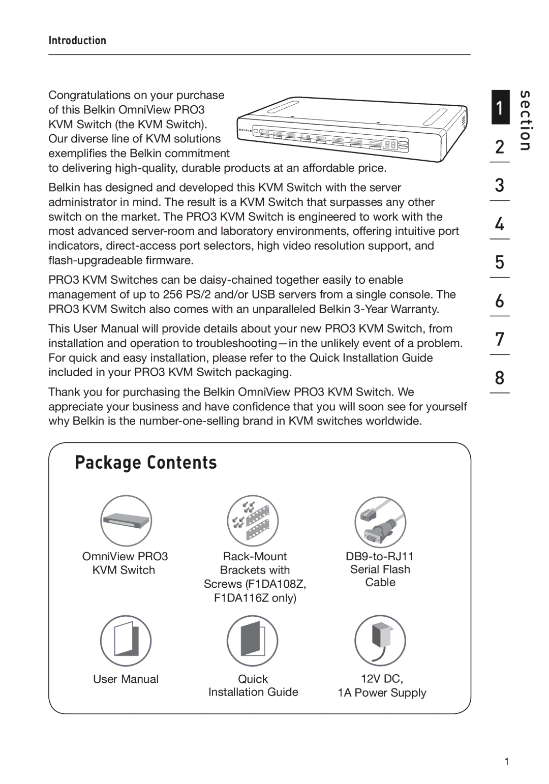 Belkin F1DA104Z, F1DA108Z, F1DA116Z user manual Package Contents 