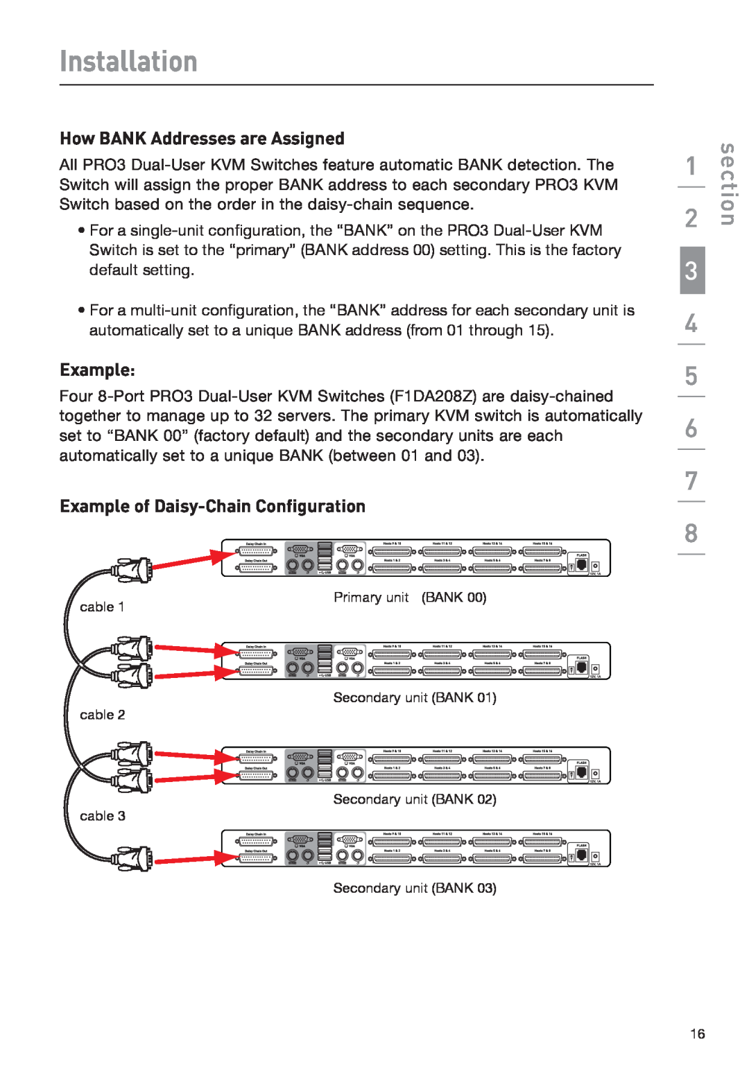 Belkin F1DA208Z manual How BANK Addresses are Assigned, Example of Daisy-Chain Configuration, Installation, section 