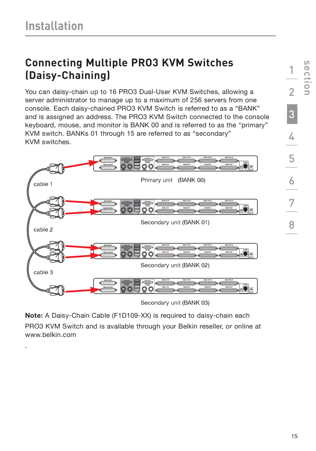 Belkin F1DA208Z manual Connecting Multiple PRO3 KVM Switches Daisy-Chaining 