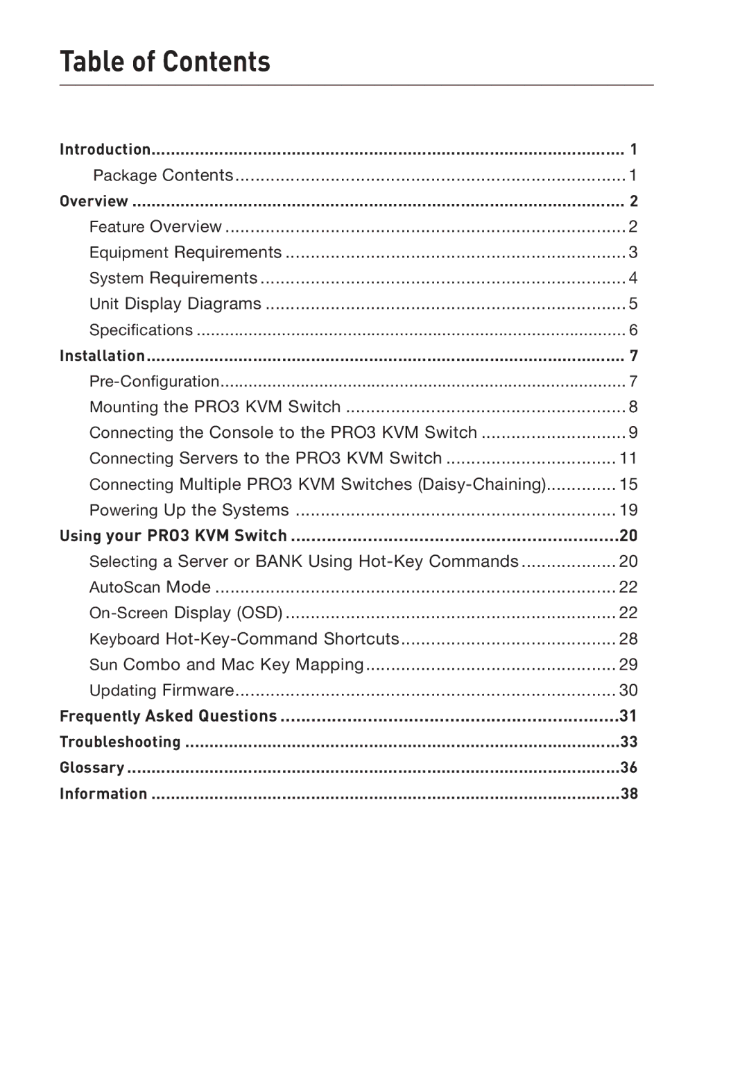 Belkin F1DA208Z manual Table of Contents 