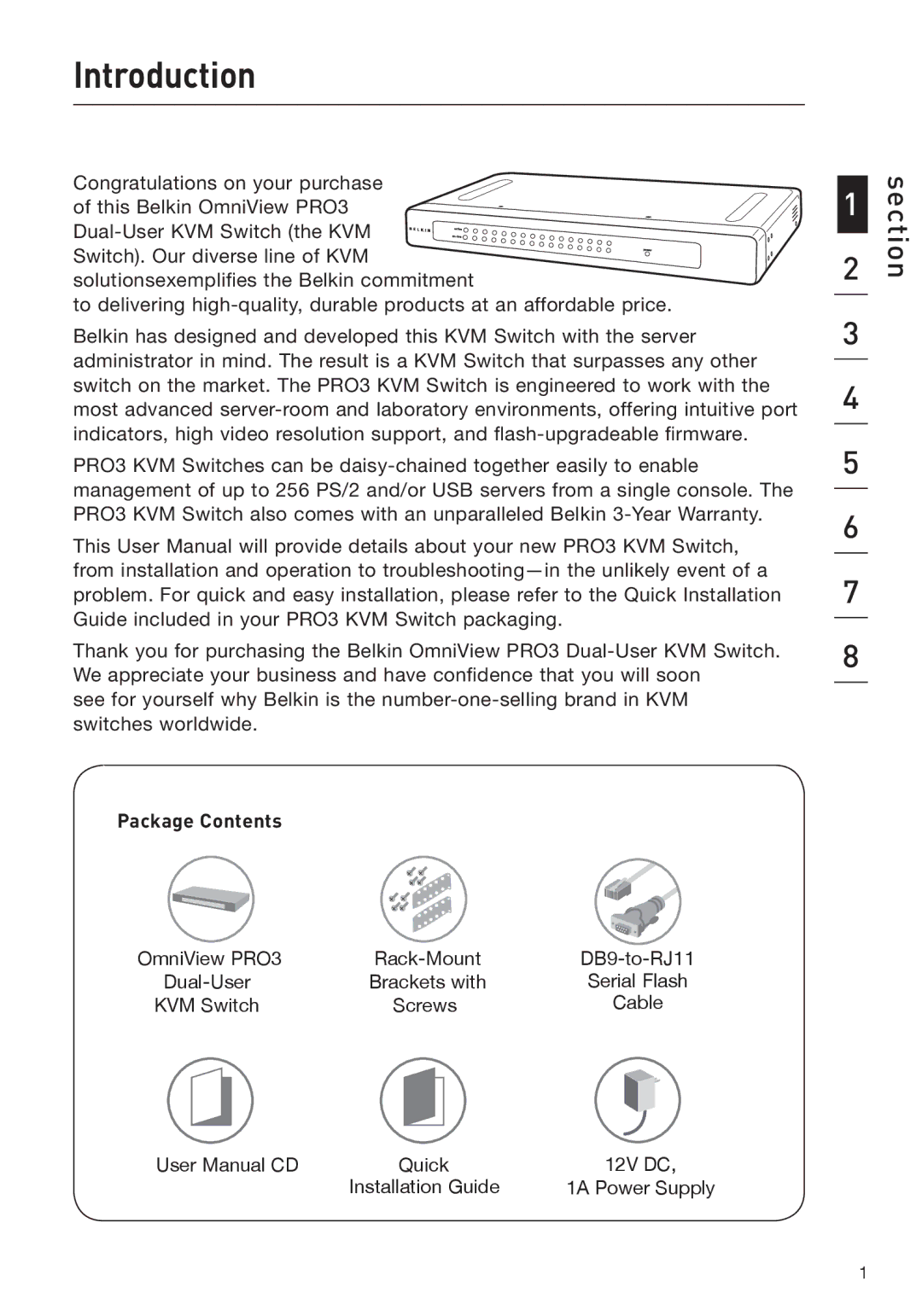 Belkin F1DA208Z manual Introduction, Package Contents 