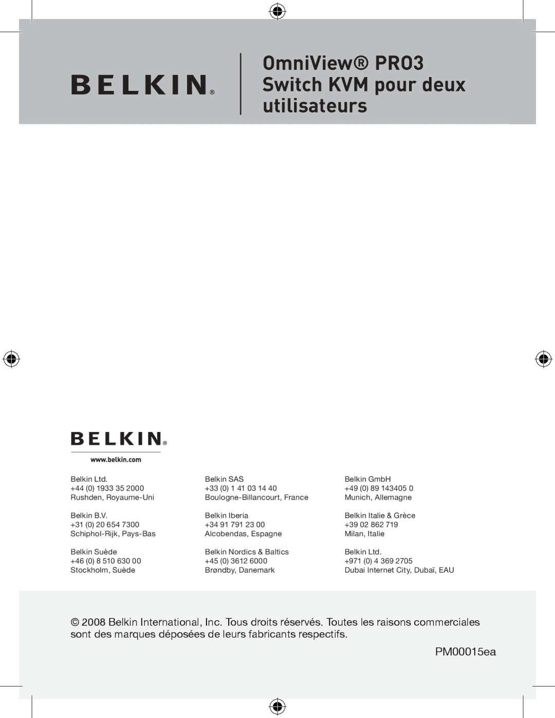 Belkin F1DA216ZEA, F1DA208ZEA manual Dubai Internet City, Dubaï, EAU 