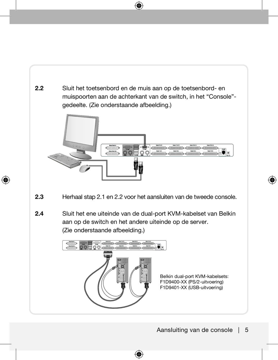 Belkin F1DA216ZEA, F1DA208ZEA manual Aansluiting van de console 