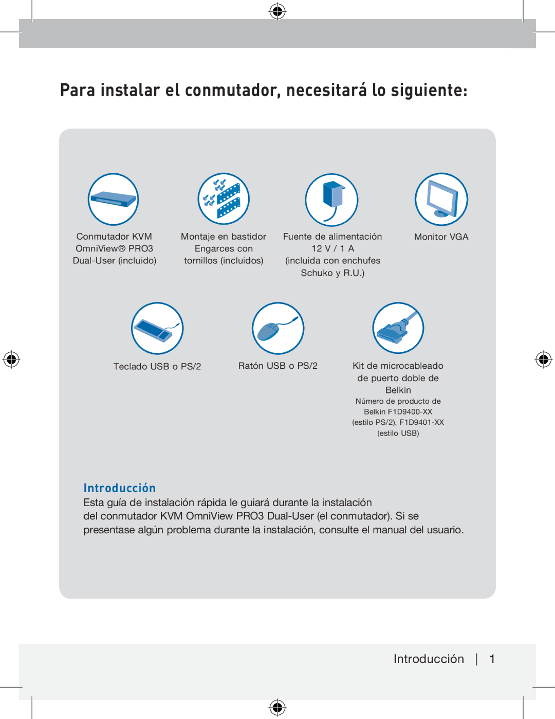 Belkin F1DA216ZEA, F1DA208ZEA manual Para instalar el conmutador, necesitará lo siguiente, Introducción 