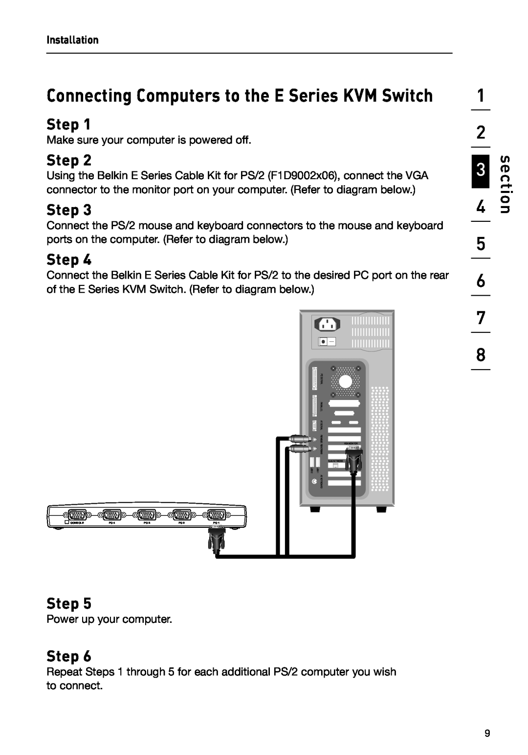 Belkin F1DB102P2 user manual Connecting Computers to the E Series KVM Switch, section, Step 