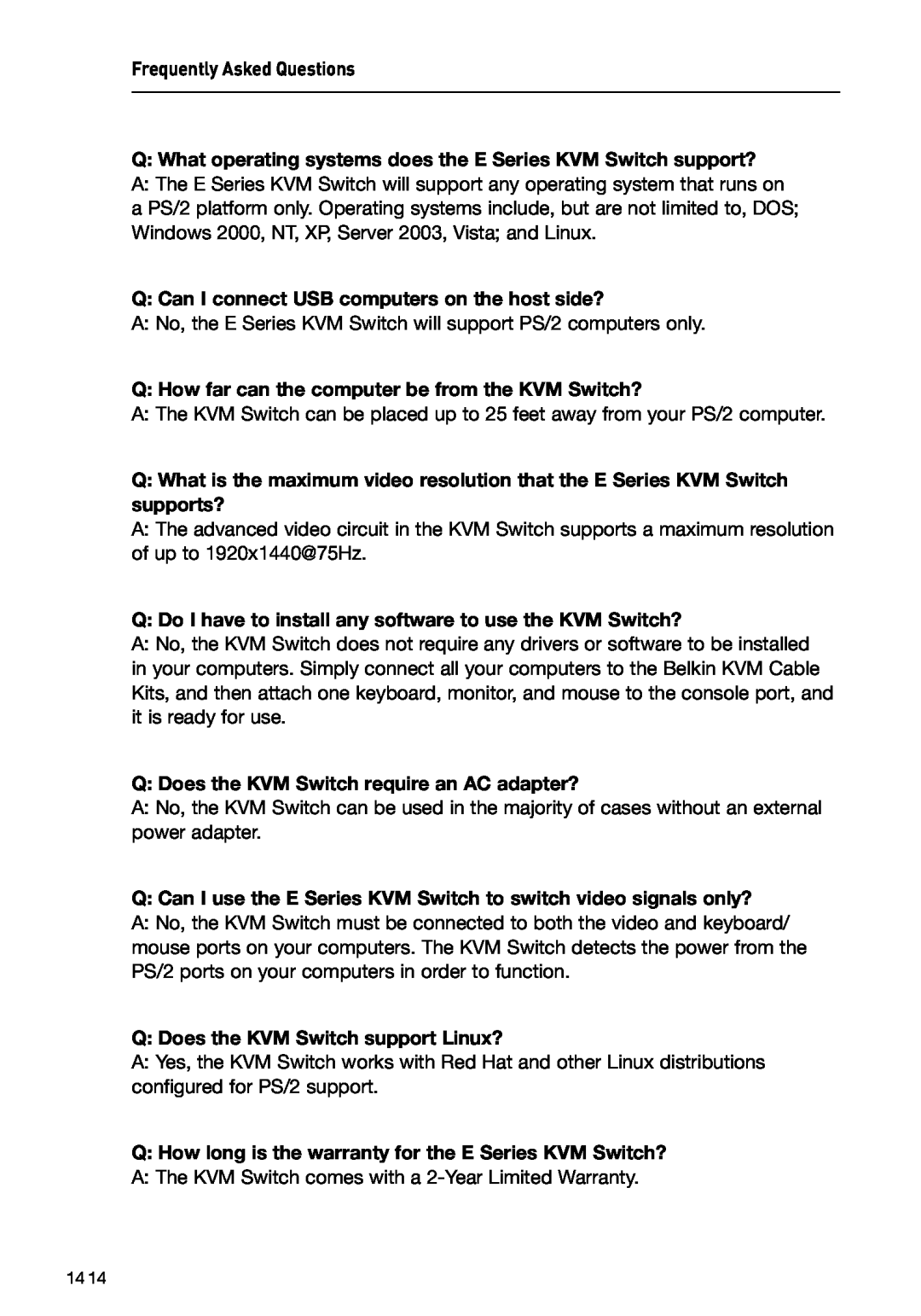 Belkin F1DB102P2 user manual Frequently Asked Questions 