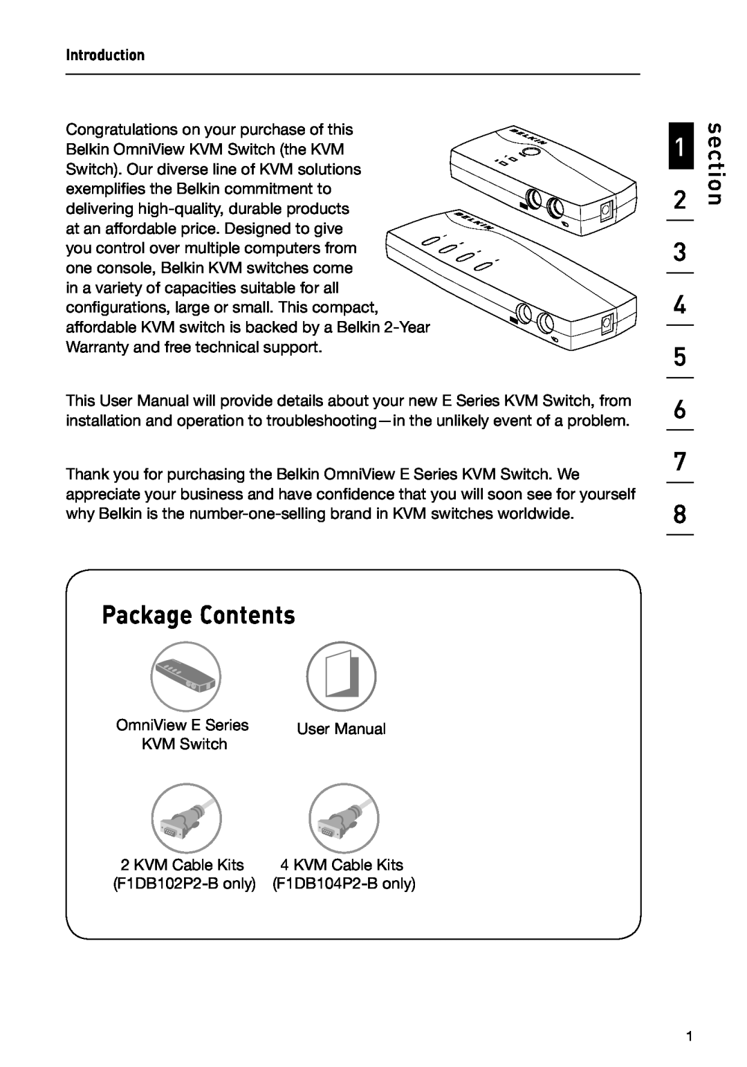 Belkin F1DB102P2 user manual Package Contents, section 