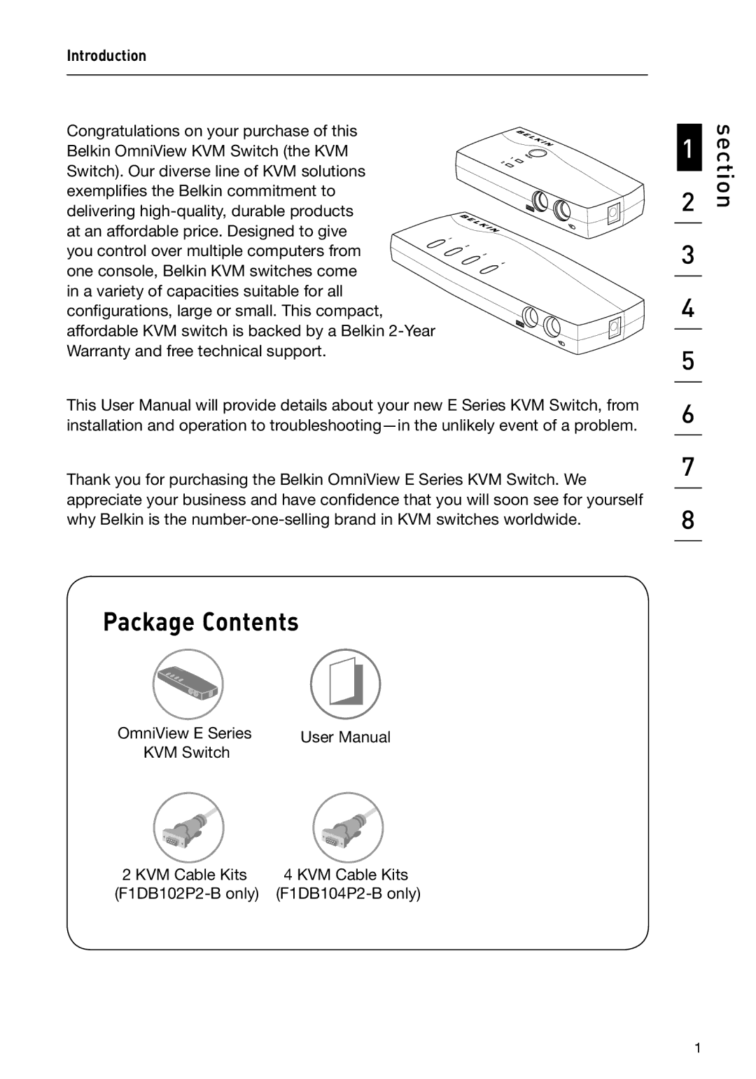 Belkin F1DB102P2 user manual Package Contents 