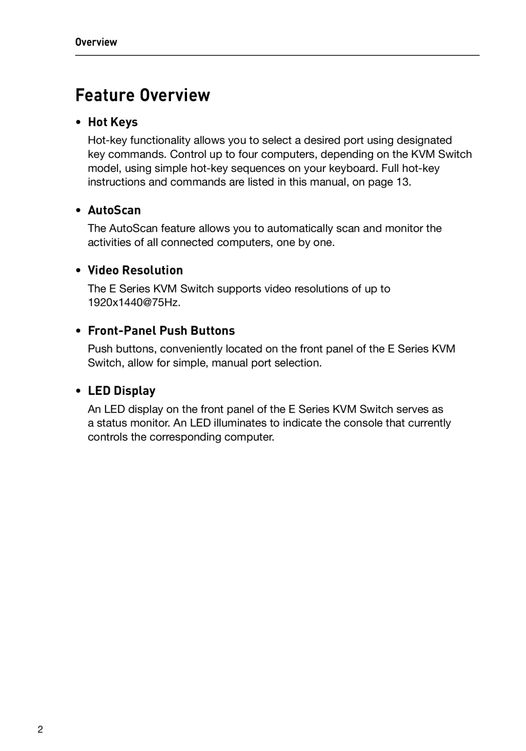 Belkin F1DB102P2 user manual Feature Overview, Hot Keys 