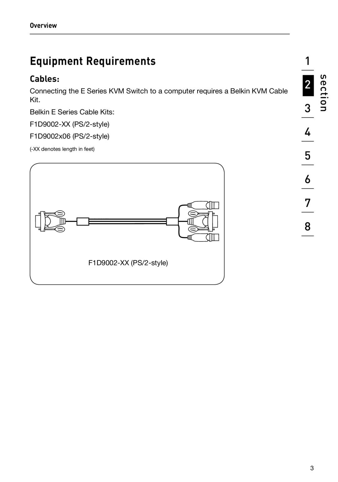 Belkin F1DB102P2 user manual Equipment Requirements, Cables 