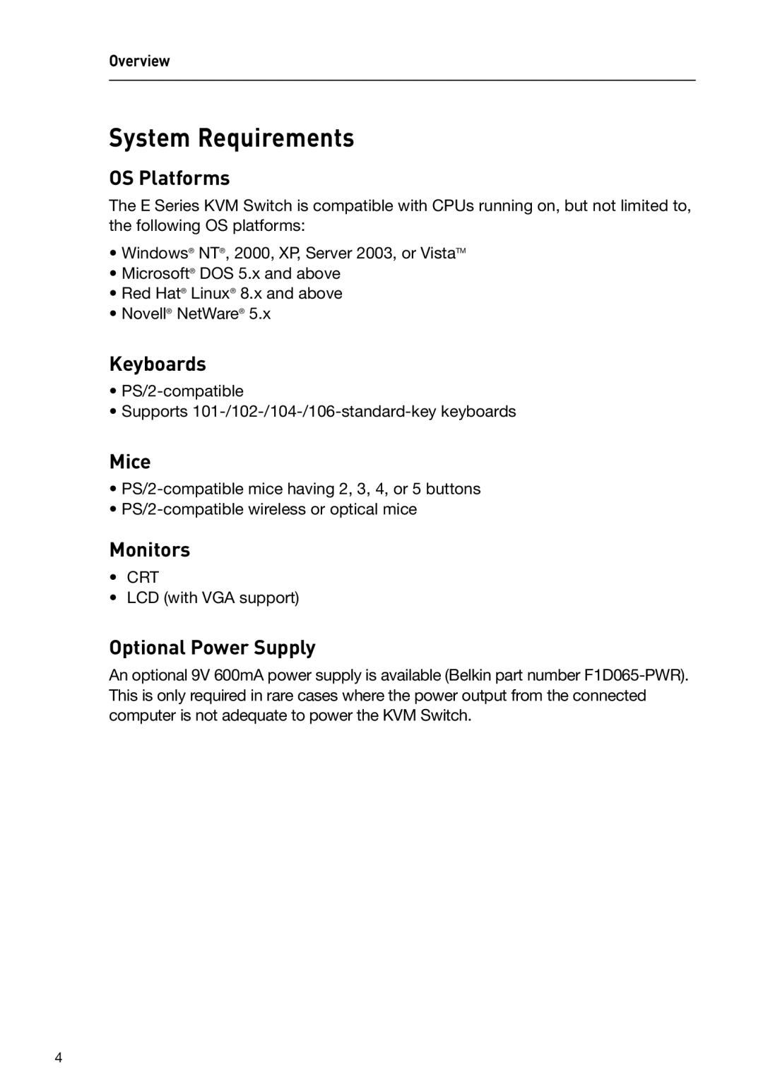 Belkin F1DB102P2 user manual System Requirements 