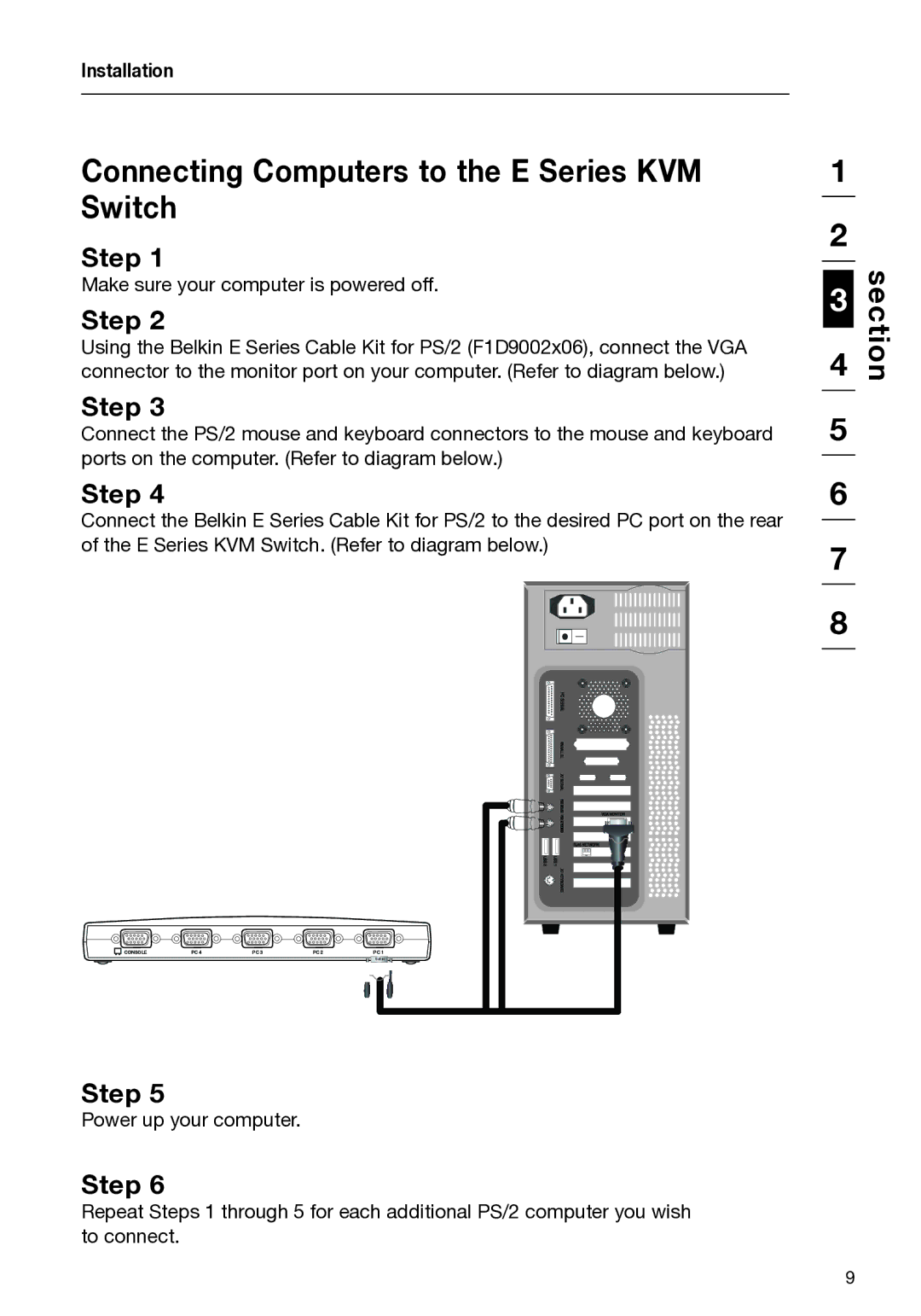 Belkin F1DB104P2-B, F1DB102P2-B Connecting Computers to the E Series KVM Switch, Make sure your computer is powered off 