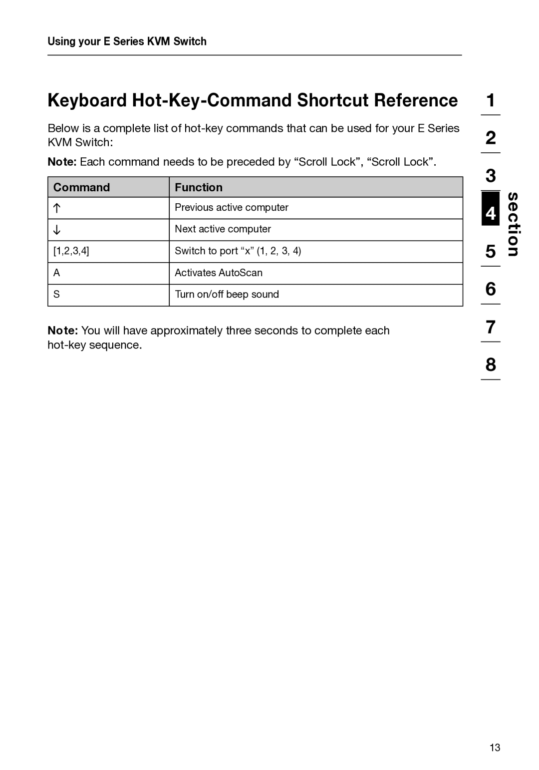 Belkin F1DB102P2-B, F1DB104P2-B user manual Keyboard Hot-Key-Command Shortcut Reference, Command Function 