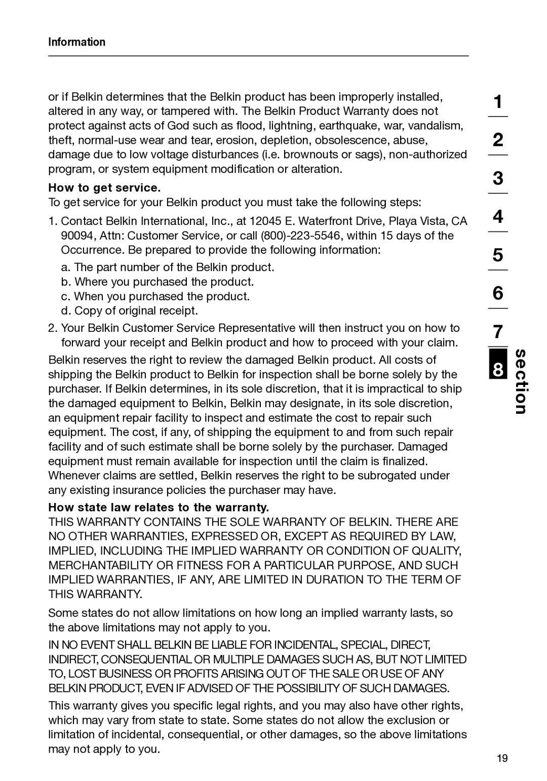 Belkin F1DB102P2-B, F1DB104P2-B user manual How to get service, How state law relates to the warranty 