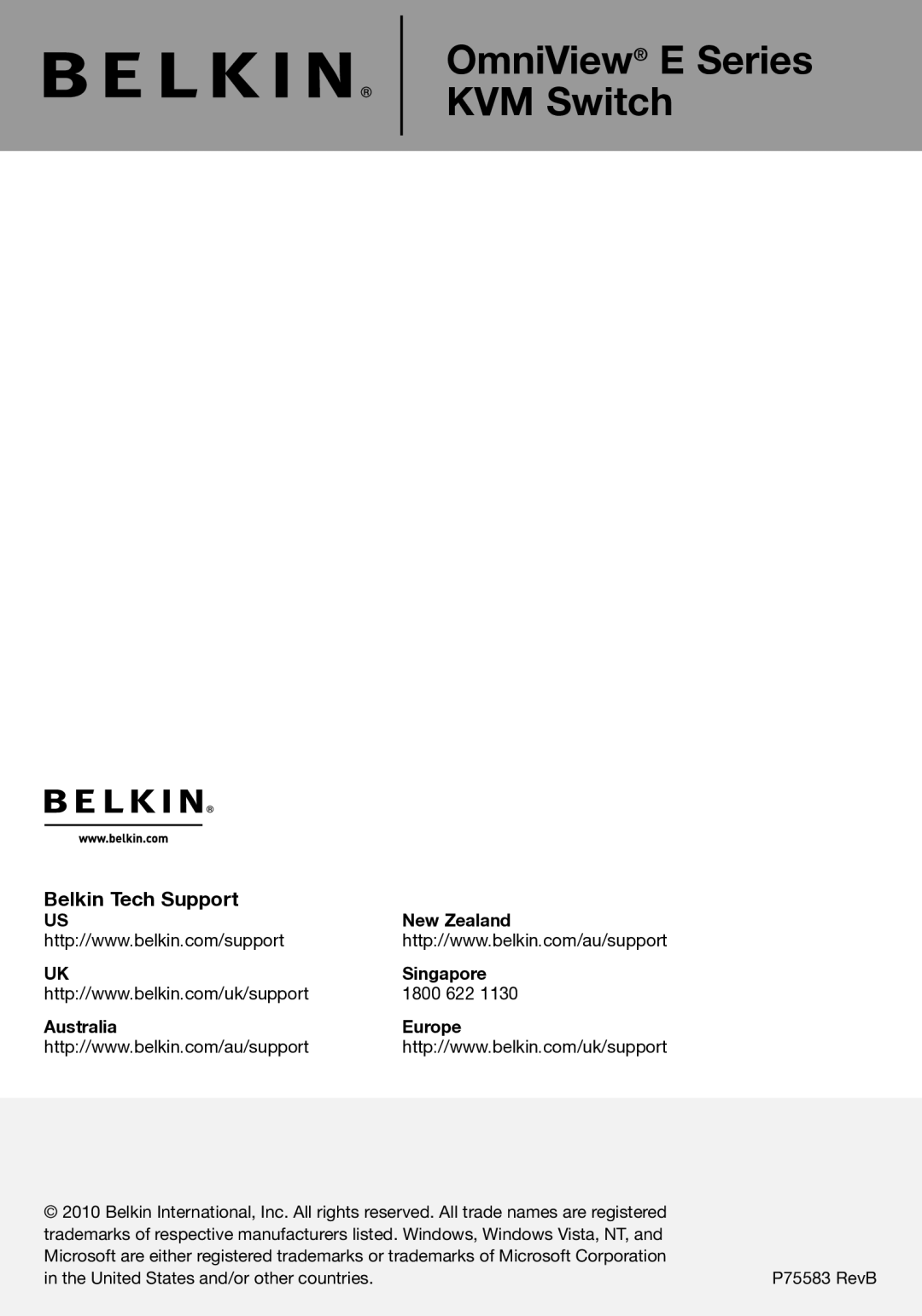 Belkin F1DB102P2-B, F1DB104P2-B user manual Belkin Tech Support, Australia Europe 