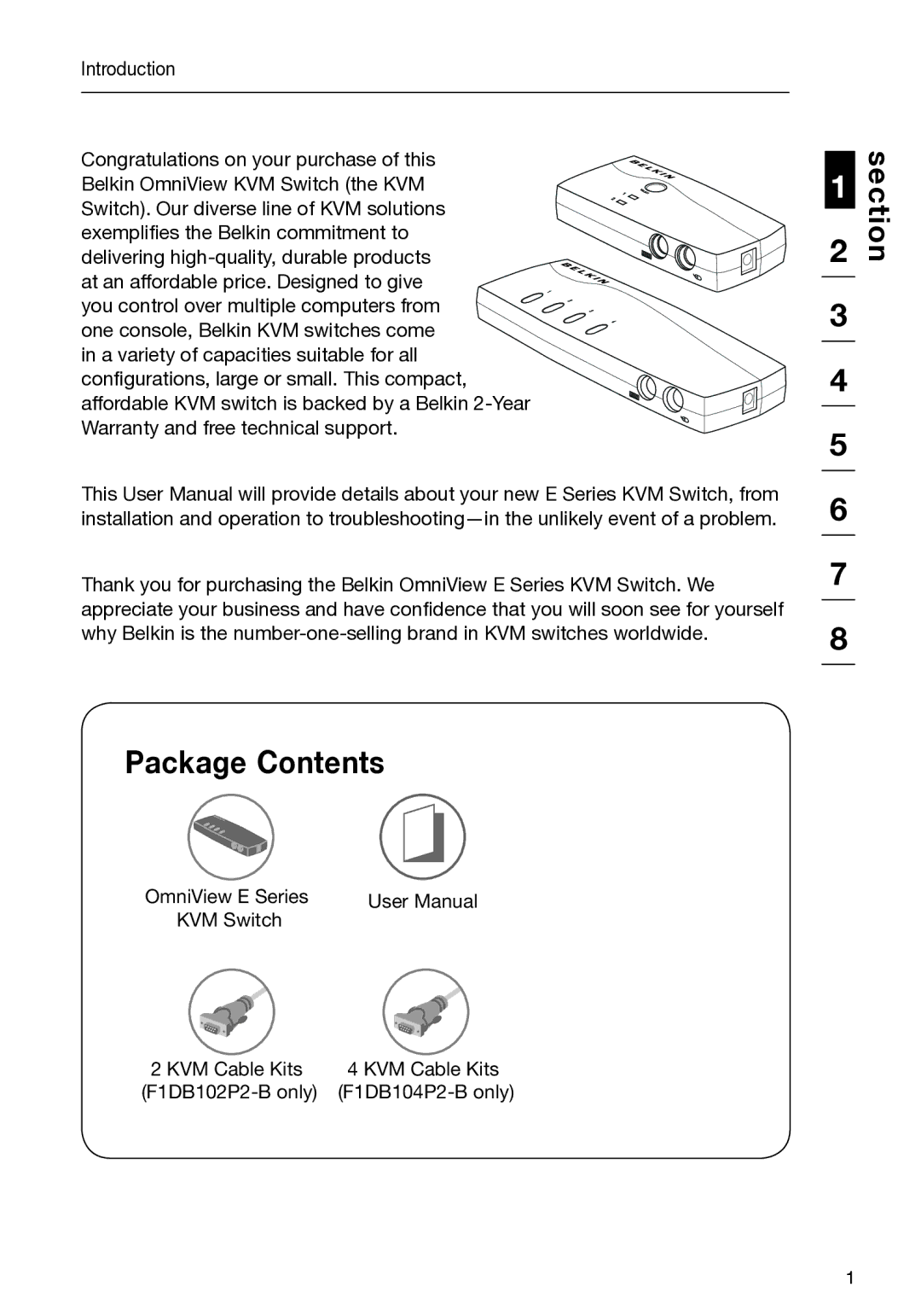 Belkin F1DB102P2-B, F1DB104P2-B user manual Package Contents 