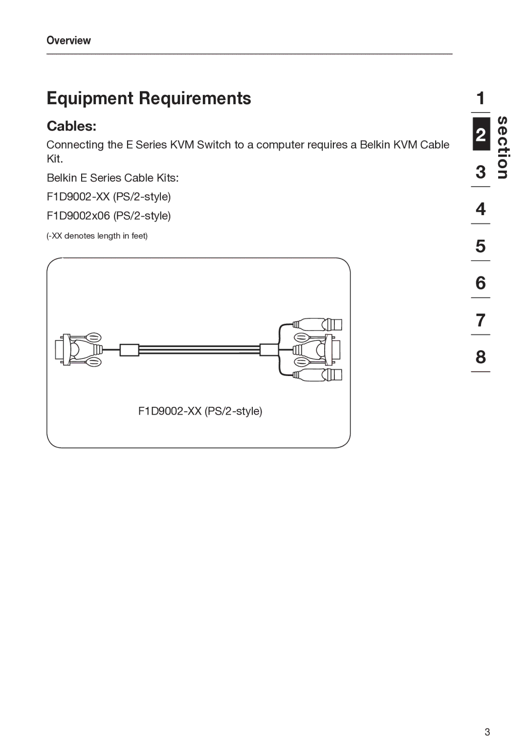 Belkin F1DB104P2-B, F1DB102P2-B user manual Equipment Requirements, Cables 