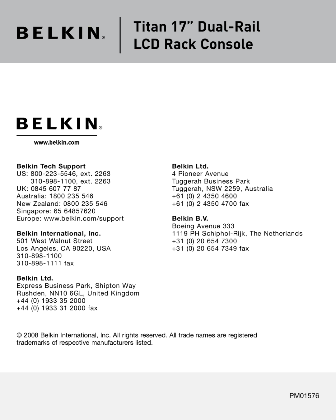 Belkin F1DC101C-US manual PM01576 