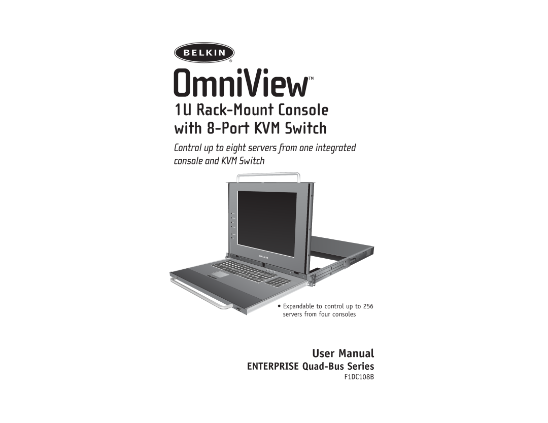 Belkin F1DC108B user manual OmniView, 1U Rack-Mount Console with 8-Port KVM Switch, User Manual 