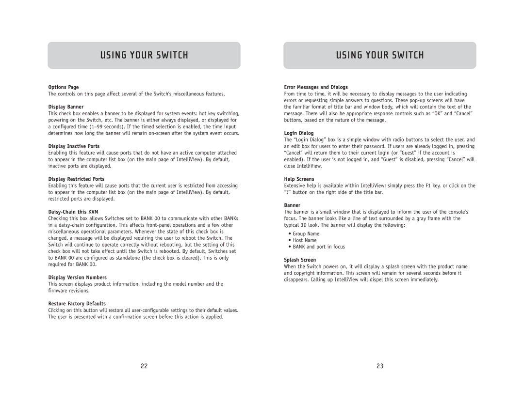 Belkin F1DC108B user manual Options, Display Banner, Display Inactive Ports, Display Restricted Ports, Daisy-Chain this KVM 