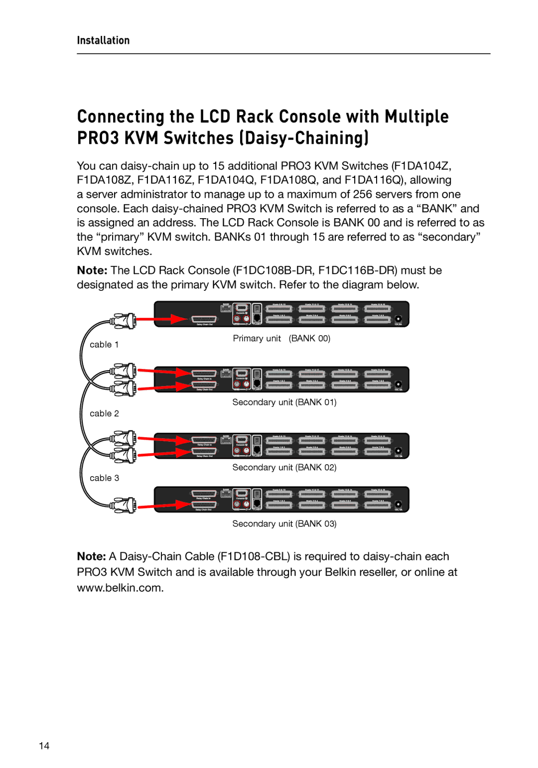 Belkin F1DC116B-DR, F1DC108B-DR user manual Cable Primary unit Bank Secondary unit Bank 