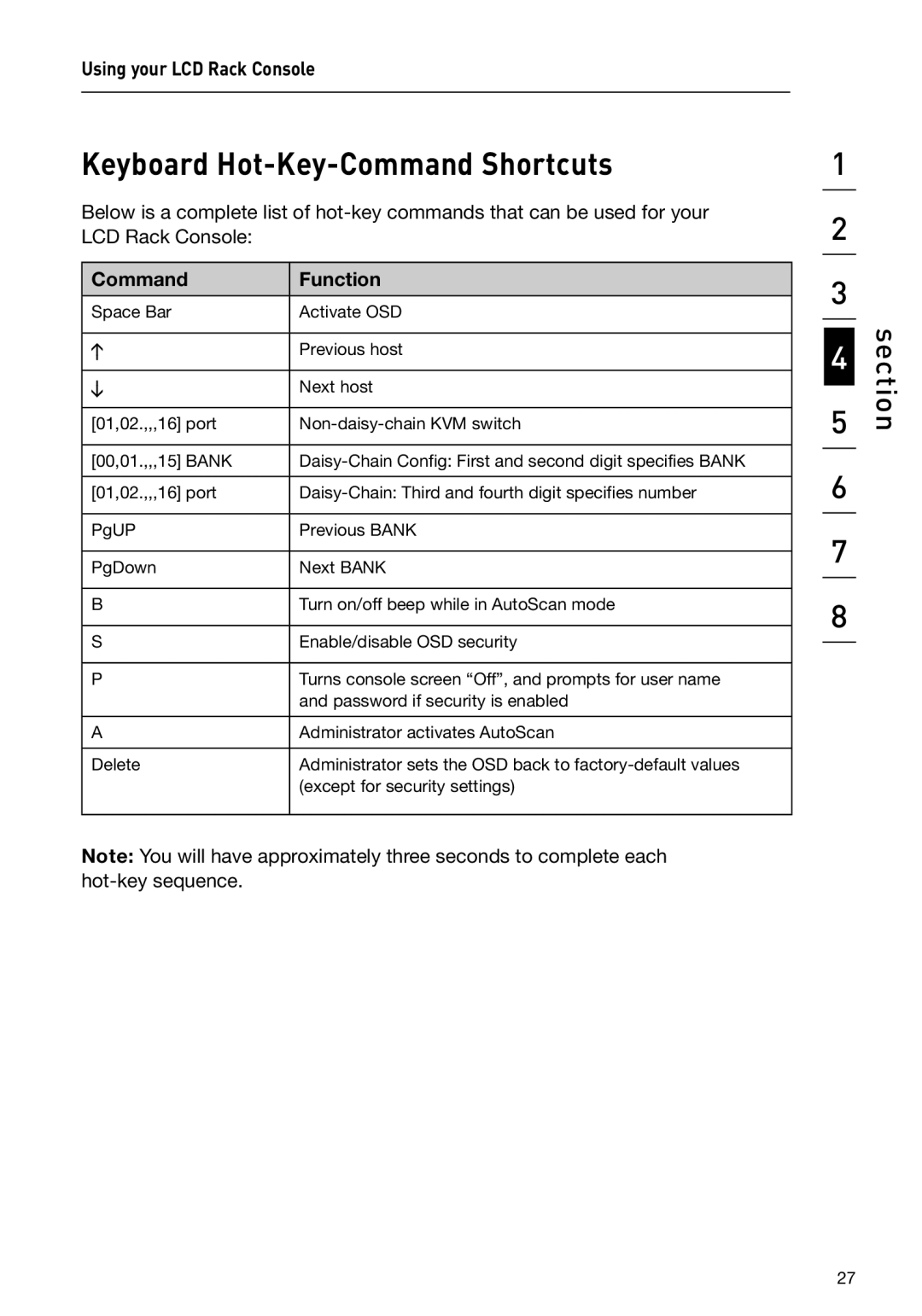 Belkin F1DC108B-DR, F1DC116B-DR user manual Keyboard Hot-Key-Command Shortcuts, Command Function 