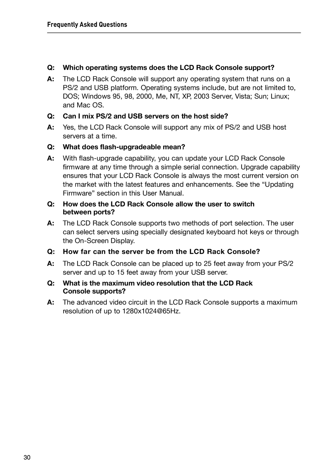 Belkin F1DC116B-DR Can I mix PS/2 and USB servers on the host side?, How far can the server be from the LCD Rack Console? 