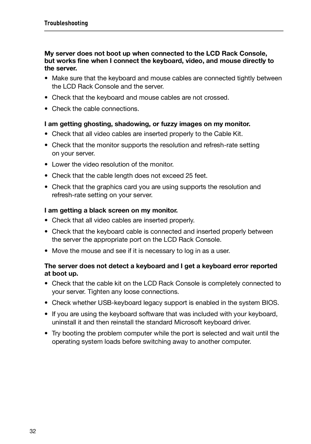 Belkin F1DC116B-DR, F1DC108B-DR user manual Am getting a black screen on my monitor 