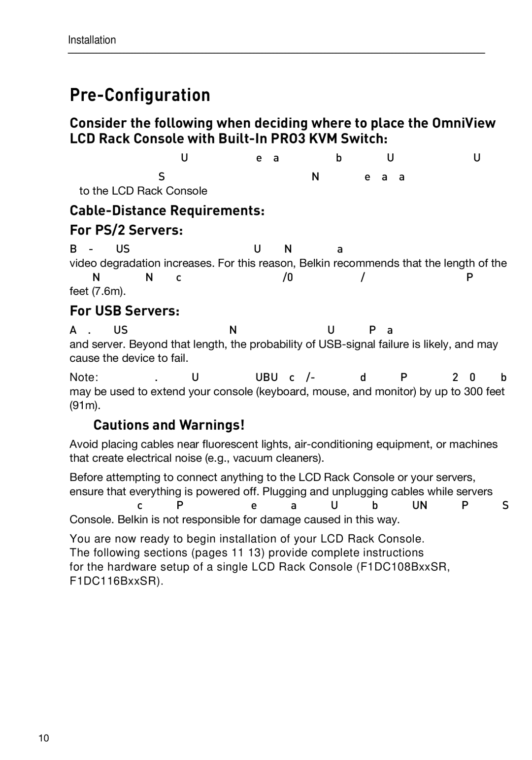 Belkin F1DC116BxxSR, F1DC108BxxSR Pre-Configuration, Cable-Distance Requirements For PS/2 Servers, For USB Servers 