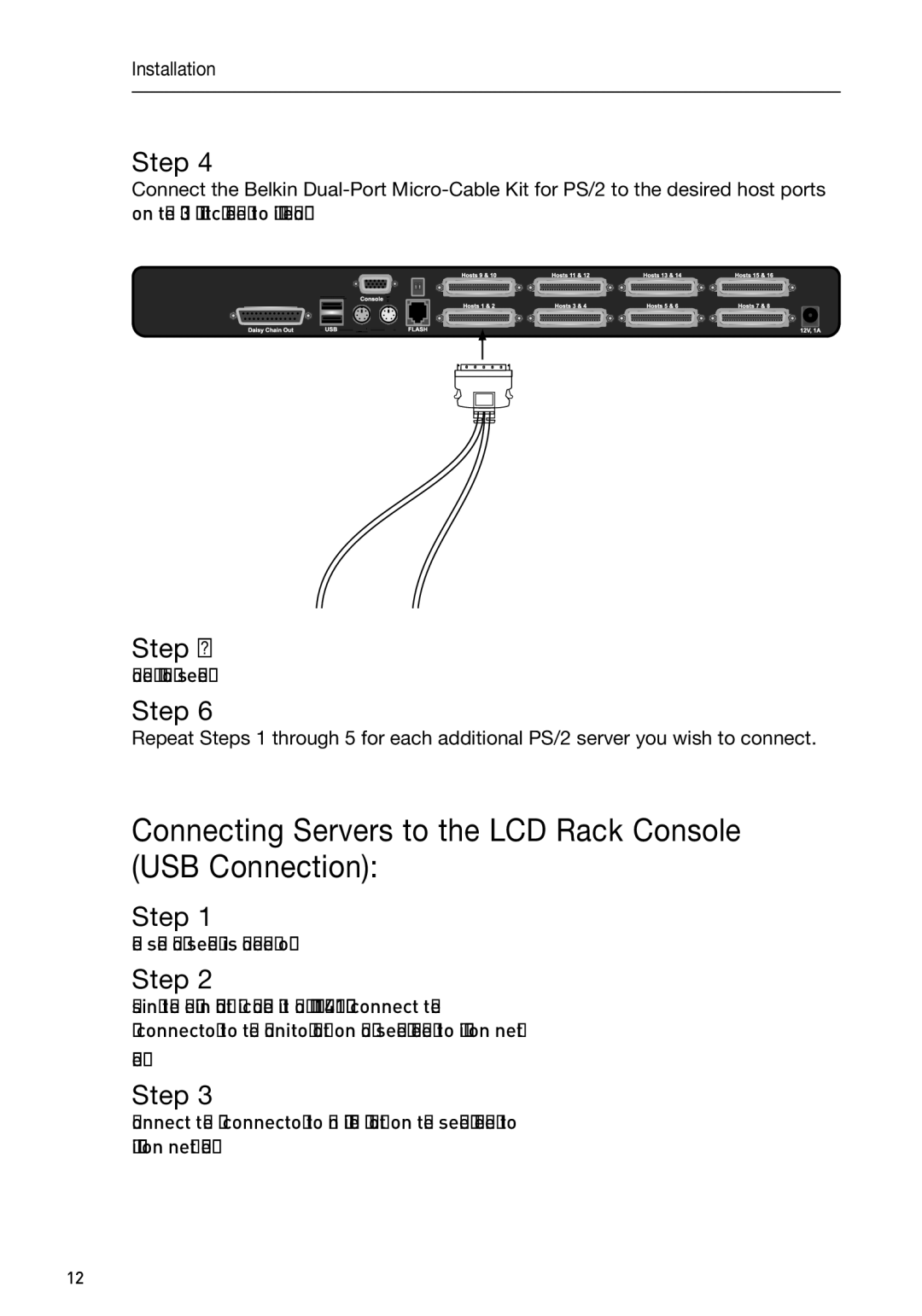 Belkin F1DC116BxxSR, F1DC108BxxSR user manual Connecting Servers to the LCD Rack Console USB Connection 