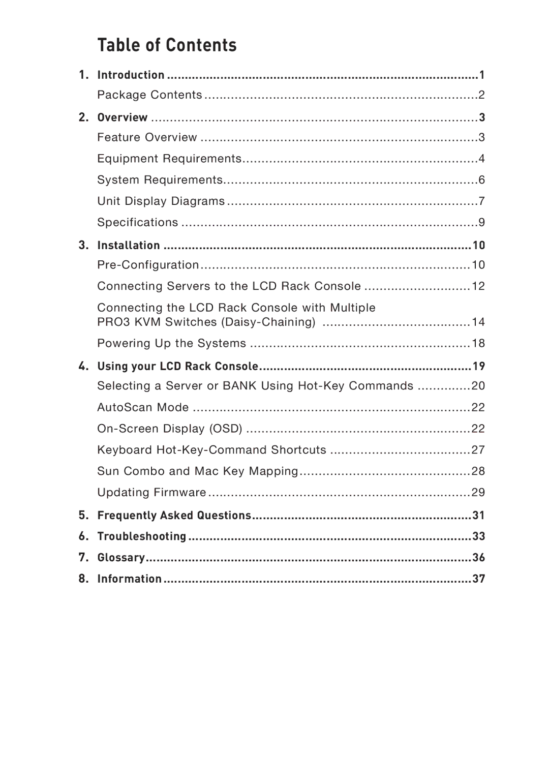 Belkin F1DC116BxxSR, F1DC108BxxSR user manual Table of Contents 