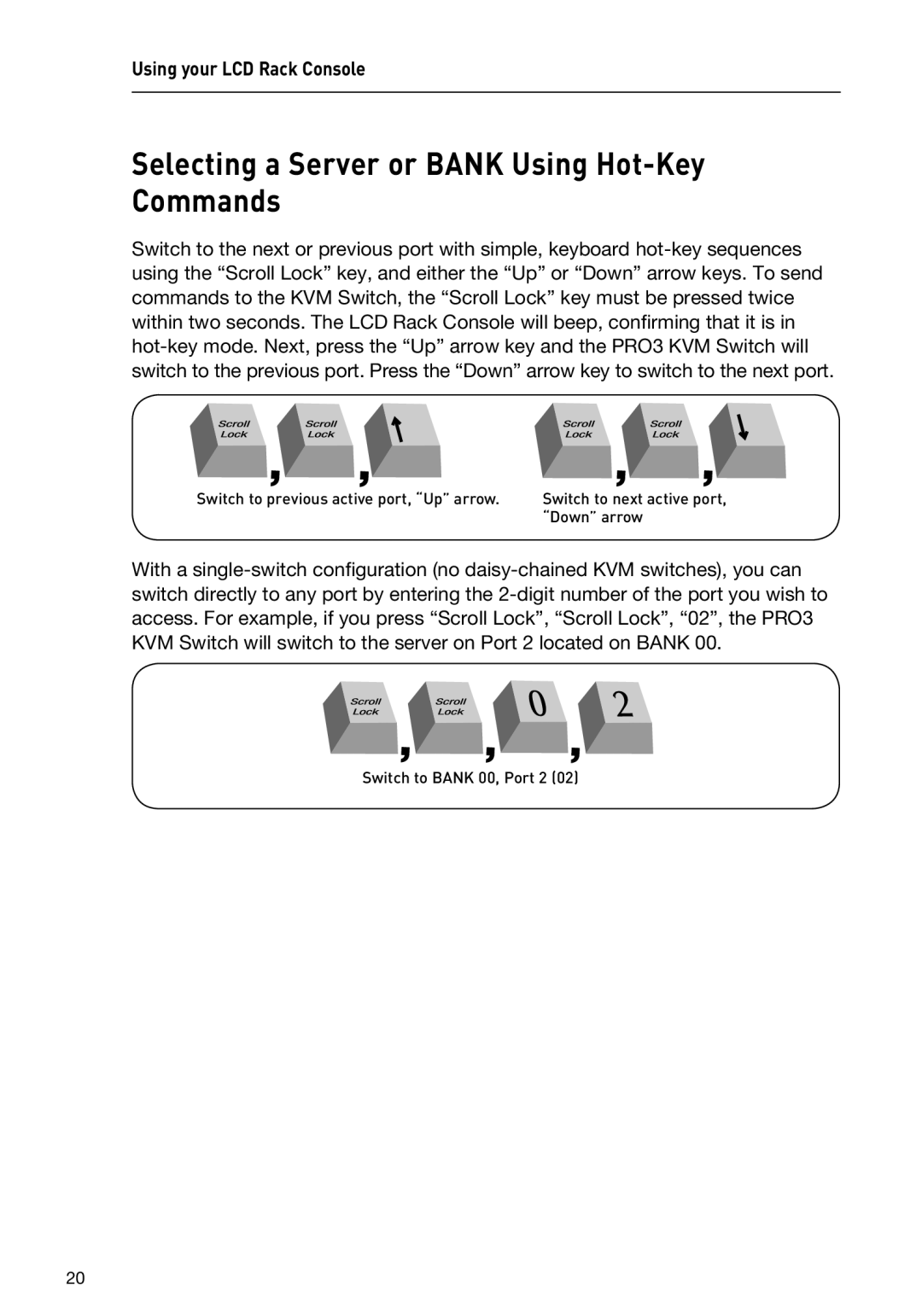 Belkin F1DC116BxxSR, F1DC108BxxSR user manual Selecting a Server or Bank Using Hot-Key Commands 