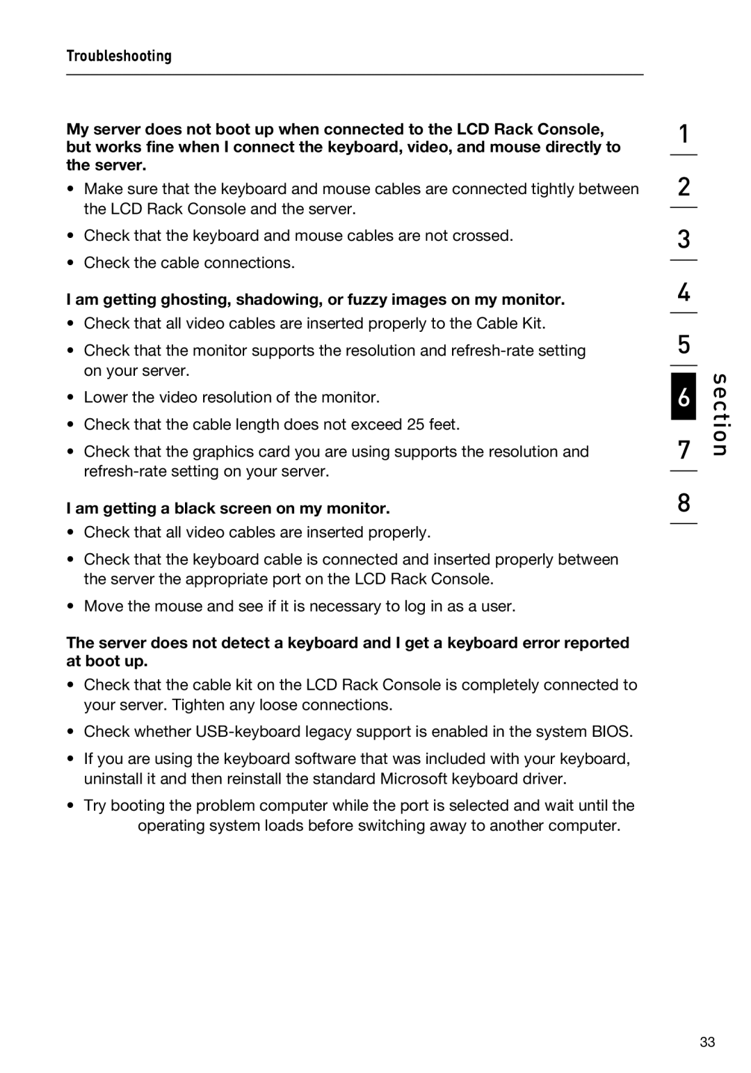 Belkin F1DC108BxxSR, F1DC116BxxSR user manual Am getting a black screen on my monitor 