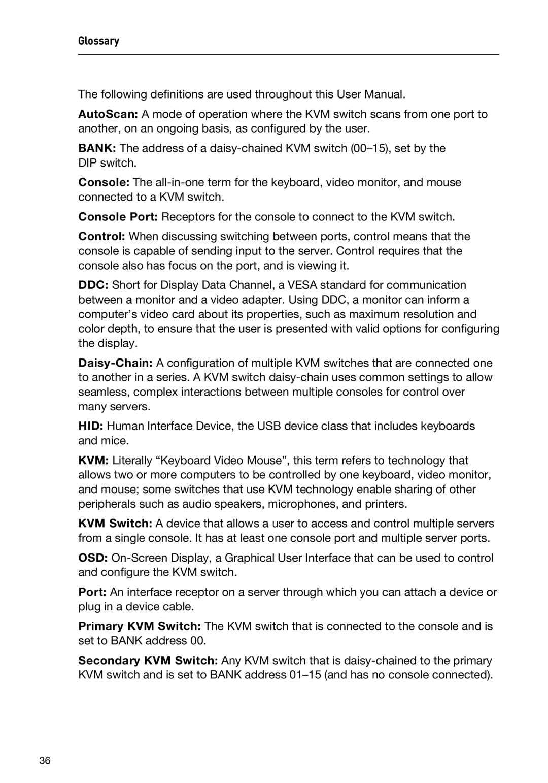 Belkin F1DC116BxxSR, F1DC108BxxSR user manual Glossary 