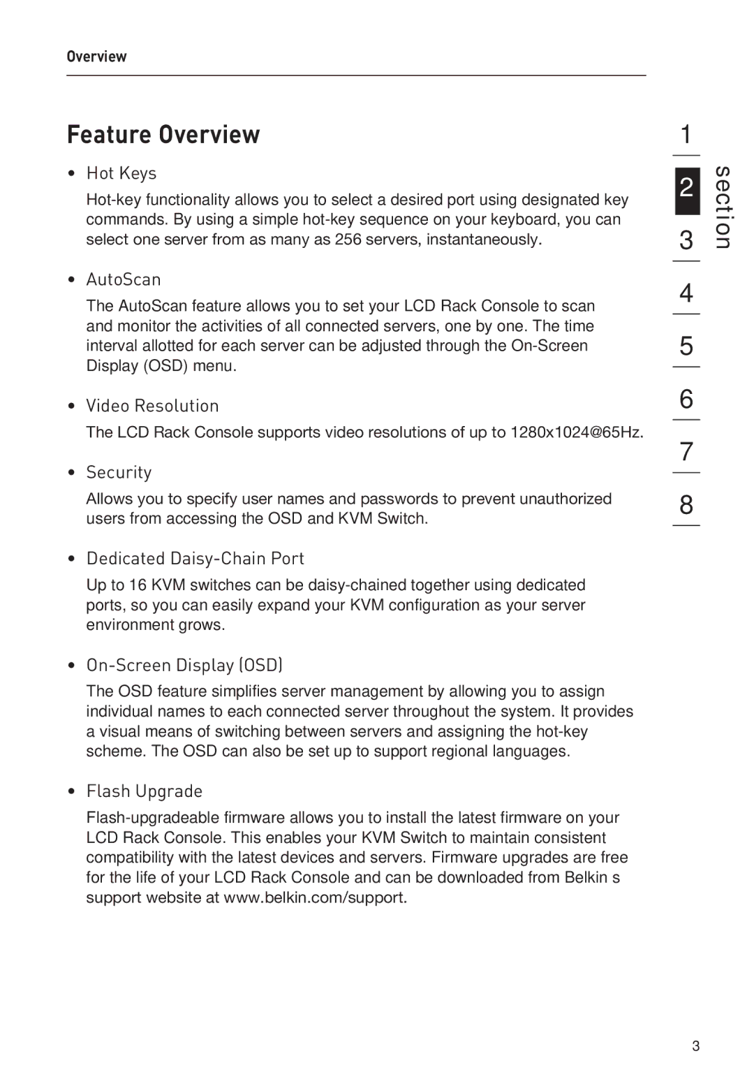 Belkin F1DC108BxxSR, F1DC116BxxSR user manual Feature Overview 