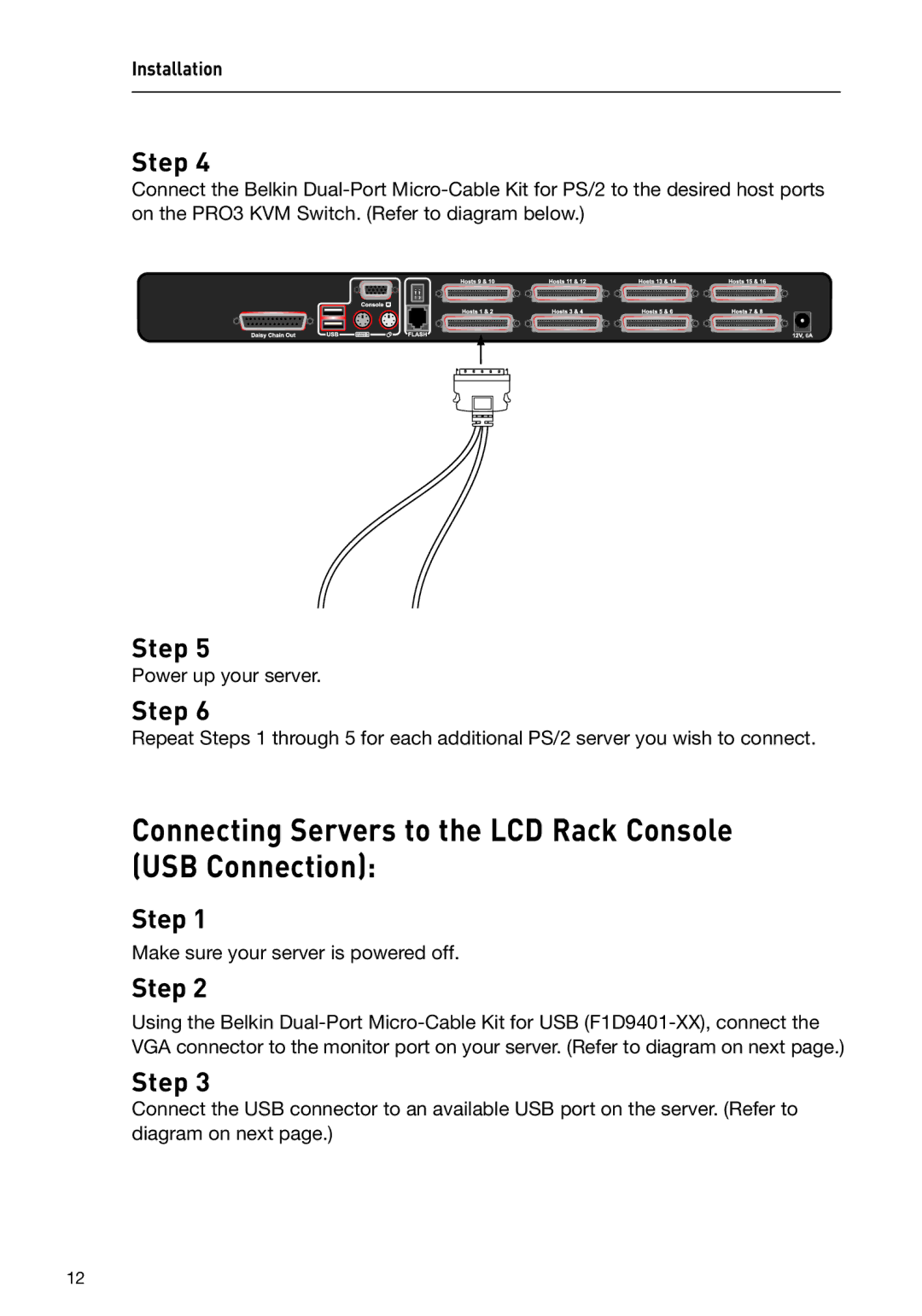 Belkin F1DC1XXC-US, F1DC116C-US, F1DC108C-US user manual Connecting Servers to the LCD Rack Console USB Connection 