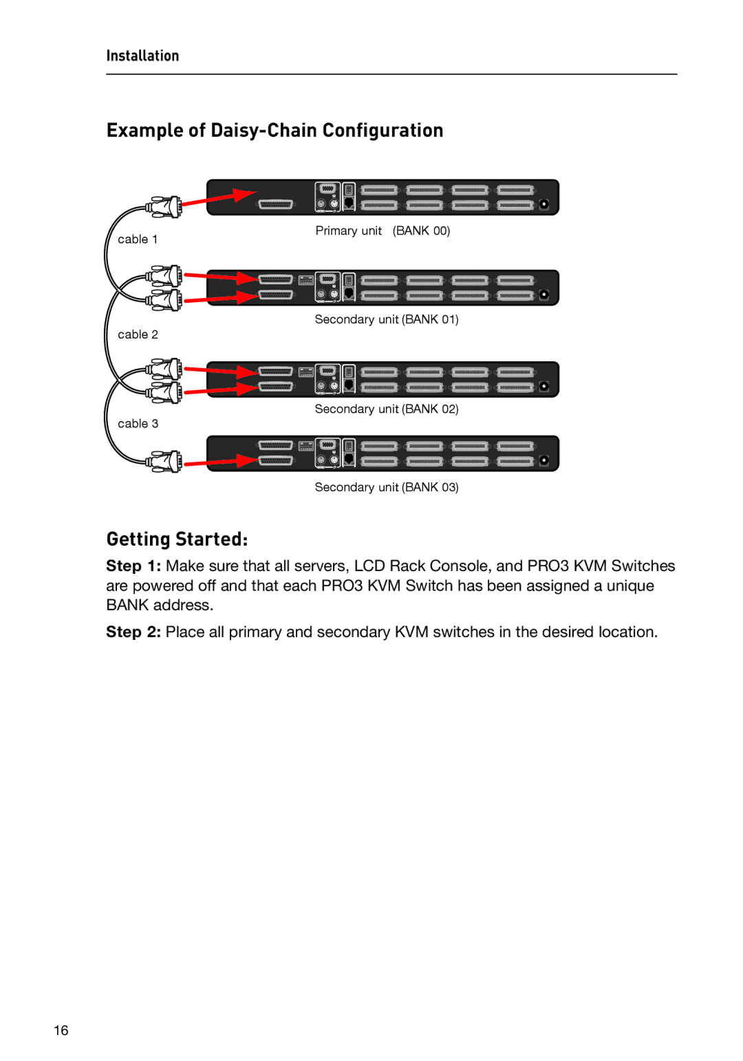 Belkin F1DC116C-US, F1DC108C-US, F1DC1XXC-US user manual Example of Daisy-Chain Configuration, Getting Started 