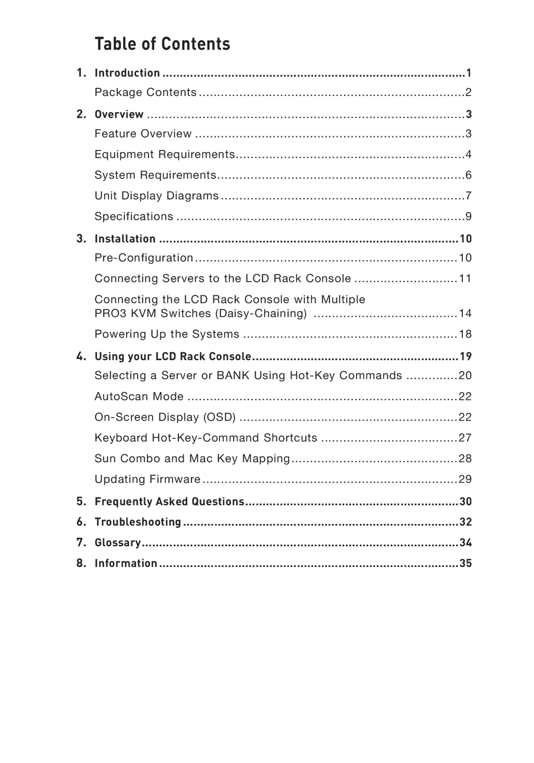 Belkin F1DC1XXC-US, F1DC116C-US, F1DC108C-US user manual Table of Contents 