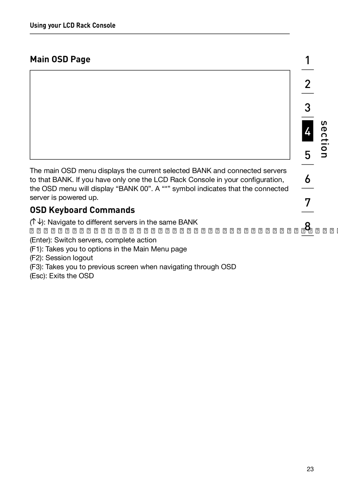 Belkin F1DC108C-US, F1DC116C-US, F1DC1XXC-US user manual Main OSD, OSD Keyboard Commands 