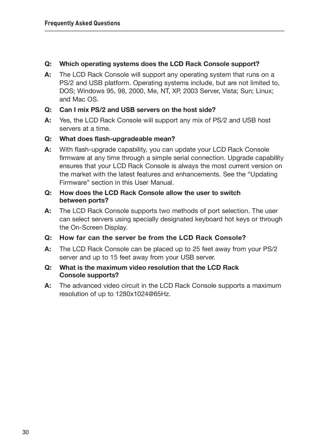 Belkin F1DC1XXC-US Can I mix PS/2 and USB servers on the host side?, How far can the server be from the LCD Rack Console? 