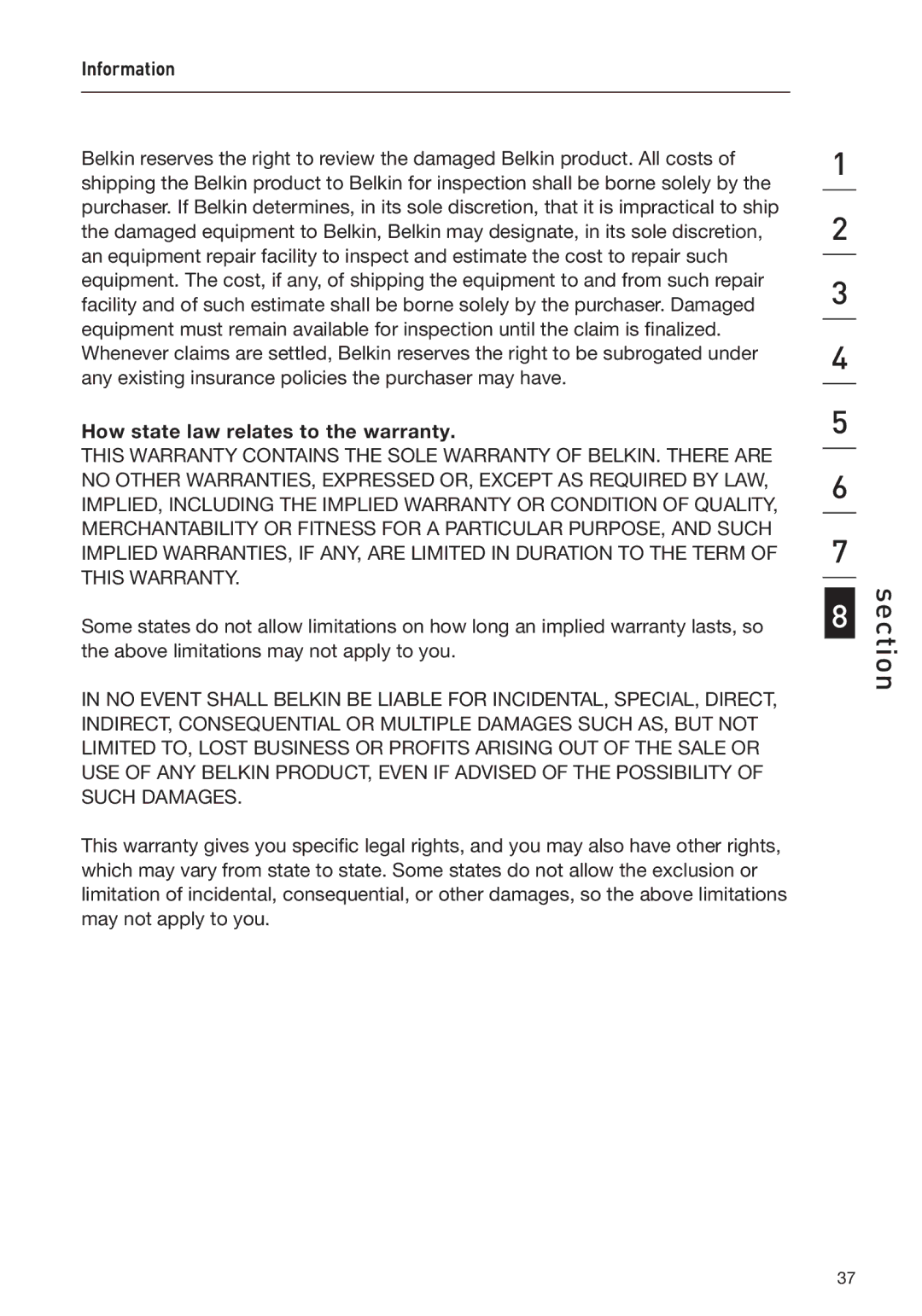 Belkin F1DC116C-US, F1DC108C-US, F1DC1XXC-US user manual How state law relates to the warranty 