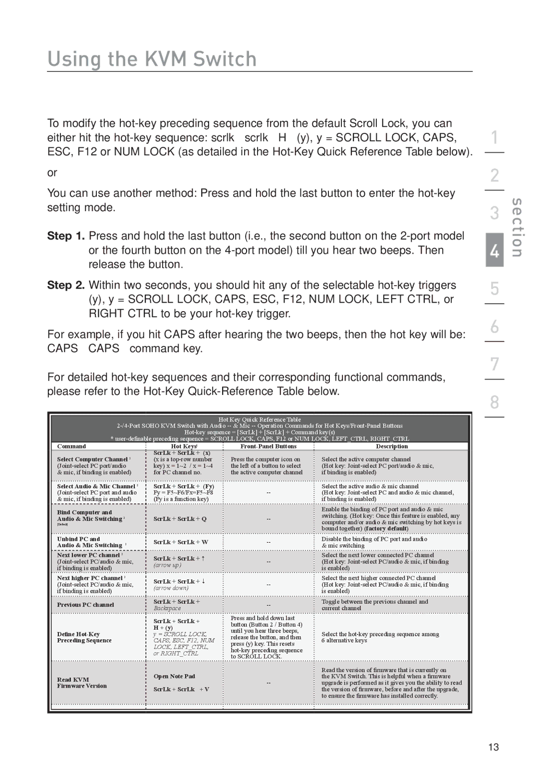 Belkin F1DD102L user manual Audio & Mic Switching ScrLk + ScrLk + Q 